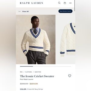 Ralph Lauren Cream V-Neck Cable Knit Sweater